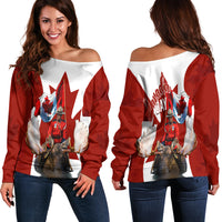 Canada Day Off Shoulder Sweater Mountie on Moose - Wonder Print Shop