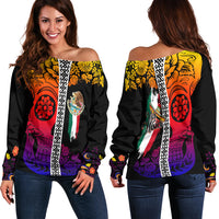 Mexican Dia de Muertos Sugar Skull Off Shoulder Sweater Viva Mexico - Wonder Print Shop