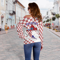 Croatia Off Shoulder Sweater Checkerboard Grunge Style - Wonder Print Shop