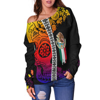 Mexican Dia de Muertos Sugar Skull Off Shoulder Sweater Viva Mexico - Wonder Print Shop