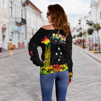 PNG Hibiscus Tribal Pattern Off Shoulder Sweater Motuan Reggae Color - Wonder Print Shop