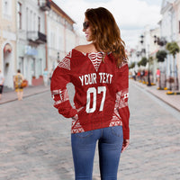 Personalised Tonga Rugby Off Shoulder Sweater Mate Ma'a Tonga Warriors - Wonder Print Shop