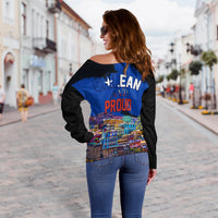 Chile Valparaiso Skyline Off Shoulder Sweater Chilean and Proud - Wonder Print Shop