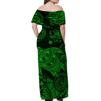 hawaii-turtle-polynesian-off-shoulder-long-dress-plumeria-flower-unique-style-green