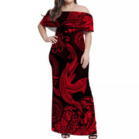 hawaii-angry-shark-polynesian-off-shoulder-long-dress-unique-style-red