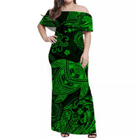 hawaii-turtle-polynesian-off-shoulder-long-dress-plumeria-flower-unique-style-green