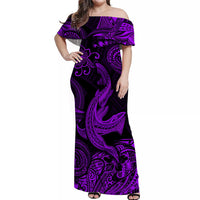 Polynesian Matching Hawaiian Outfits For Couples Hawaii Angry Shark Polynesian Dress and Hawaiian Shirt Unique Style - Purple LT8 - Wonder Print Shop