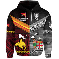 Custom Papua New Guinea Polynesian And Fiji Tapa Hoodie Together Black, Custom Text And Number LT8 - Wonder Print Shop