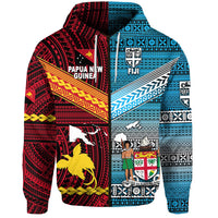 Custom Papua New Guinea Polynesian And Fiji Tapa Zip Hoodie Together Bright Color, Custom Text And Number LT8 - Wonder Print Shop