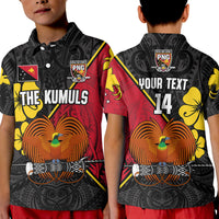 (Custom Text and Number) The Kumuls PNG Polo Shirt KID Papua New Guinea Polynesian Dynamic Style Black - Wonder Print Shop