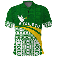 (Custom Text and Number) Tailevu Rugby Polo Shirt Fiji Rugby Tapa Pattern Green LT13 - Wonder Print Shop