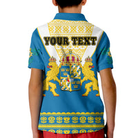Custom Sweden Polo Shirt KID Swedish Coat Of Arms With Scandinavian Flowers - Wonder Print Shop