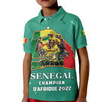 Custom Senegal Football Polo Shirt KID The Champions 2022 Style Map and Lion LT13 - Wonder Print Shop