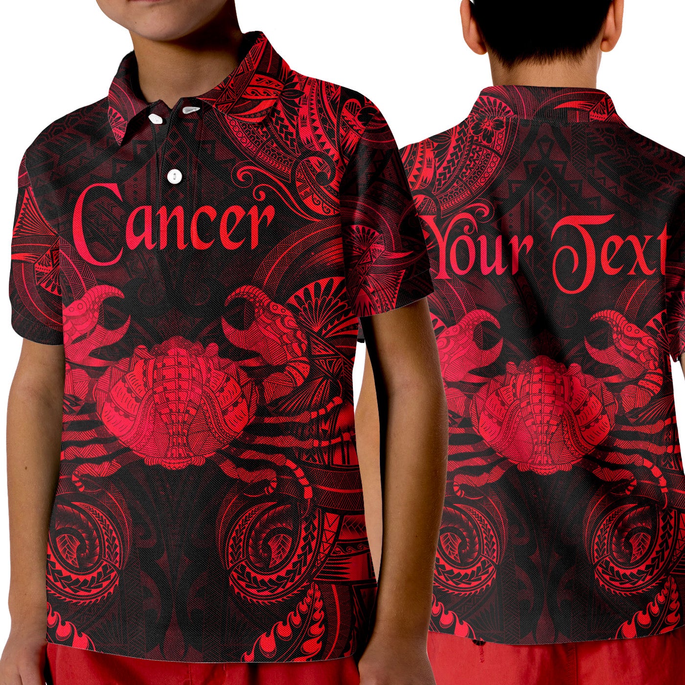 custom-personalised-cancer-zodiac-polynesian-polo-shirt-kid-unique-style-red