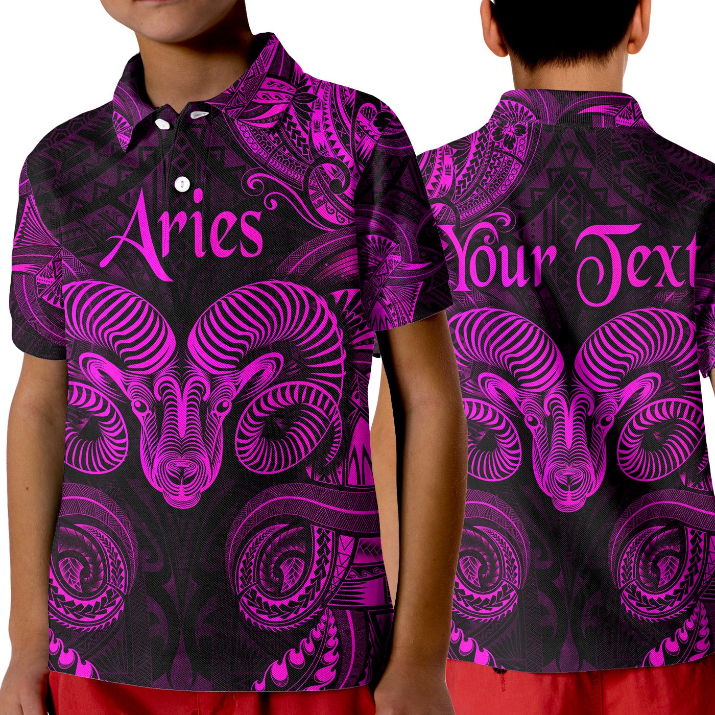 custom-personalised-aries-zodiac-polynesian-polo-shirt-kid-unique-style-pink