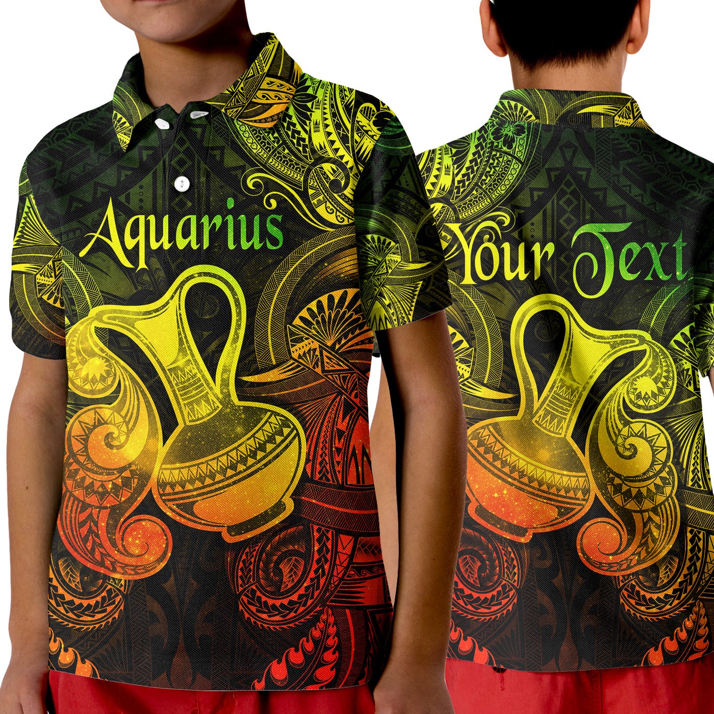 custom-personalised-aquarius-zodiac-polynesian-polo-shirt-kid-unique-style-reggae