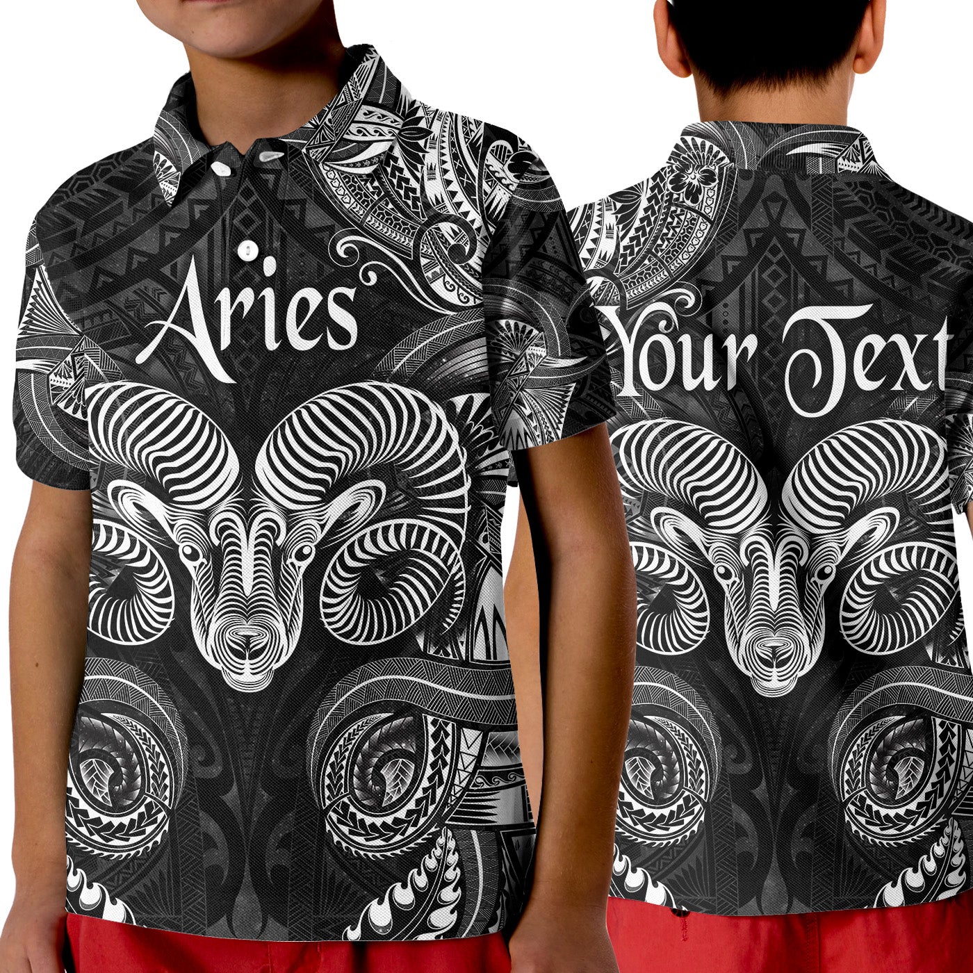 custom-personalised-aries-zodiac-polynesian-polo-shirt-kid-unique-style-black