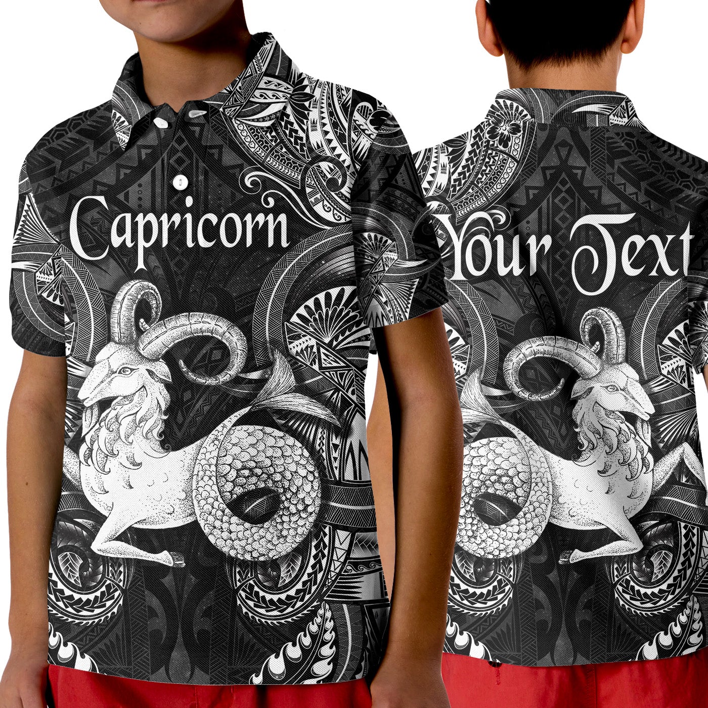 custom-personalised-capricorn-zodiac-polynesian-polo-shirt-kid-unique-style-black