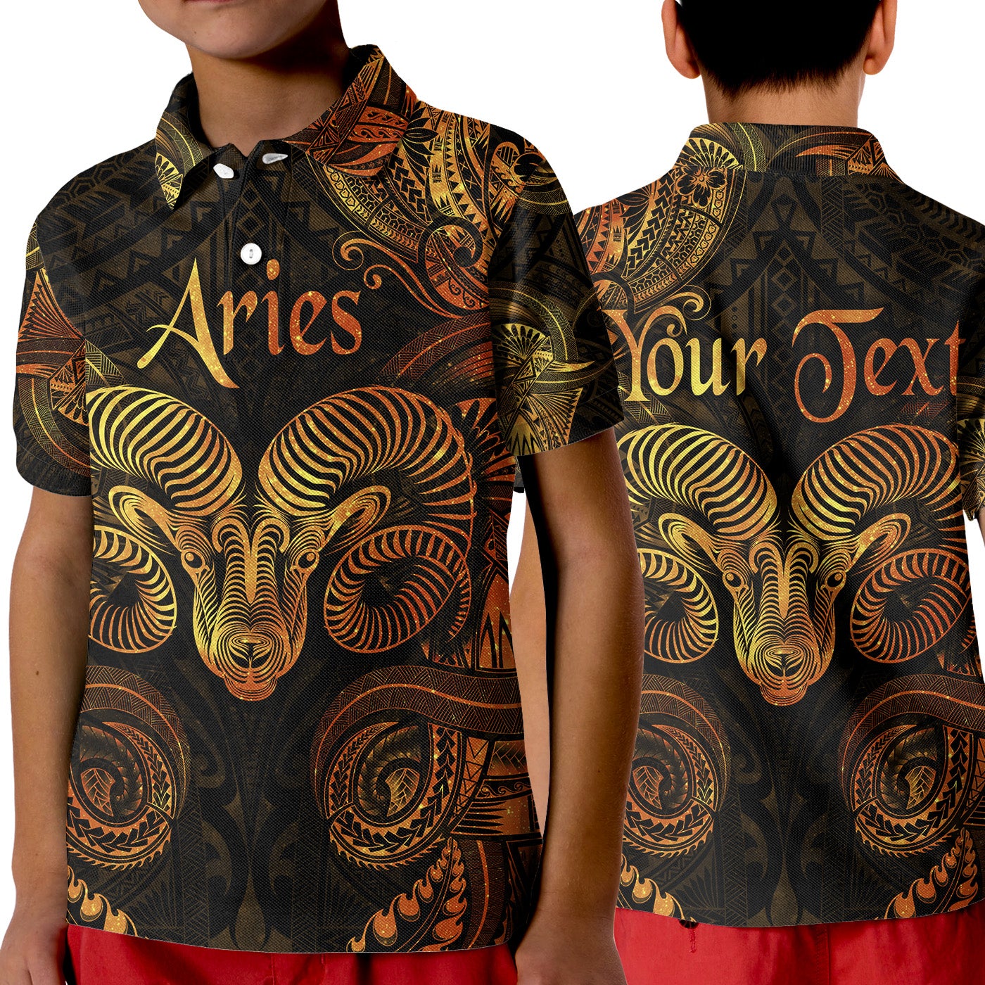 custom-personalised-aries-zodiac-polynesian-polo-shirt-kid-unique-style-gold