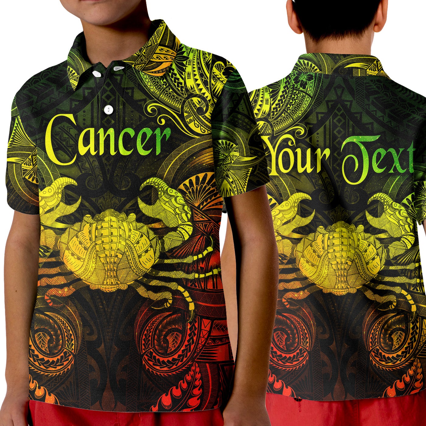 custom-personalised-cancer-zodiac-polynesian-polo-shirt-kid-unique-style-reggae