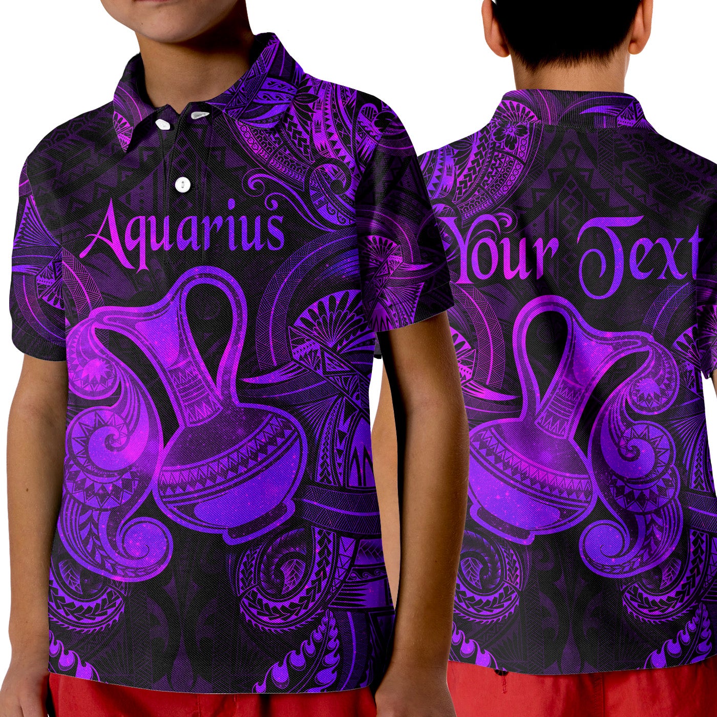 custom-personalised-aquarius-zodiac-polynesian-polo-shirt-kid-unique-style-purple