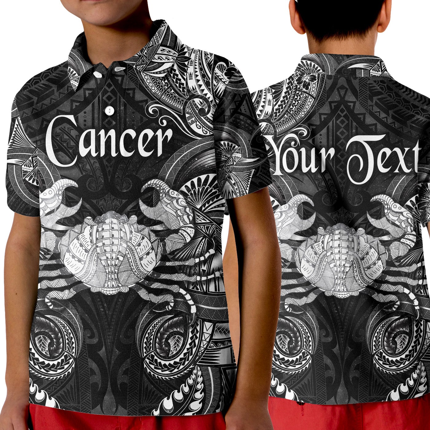 custom-personalised-cancer-zodiac-polynesian-polo-shirt-kid-unique-style-black