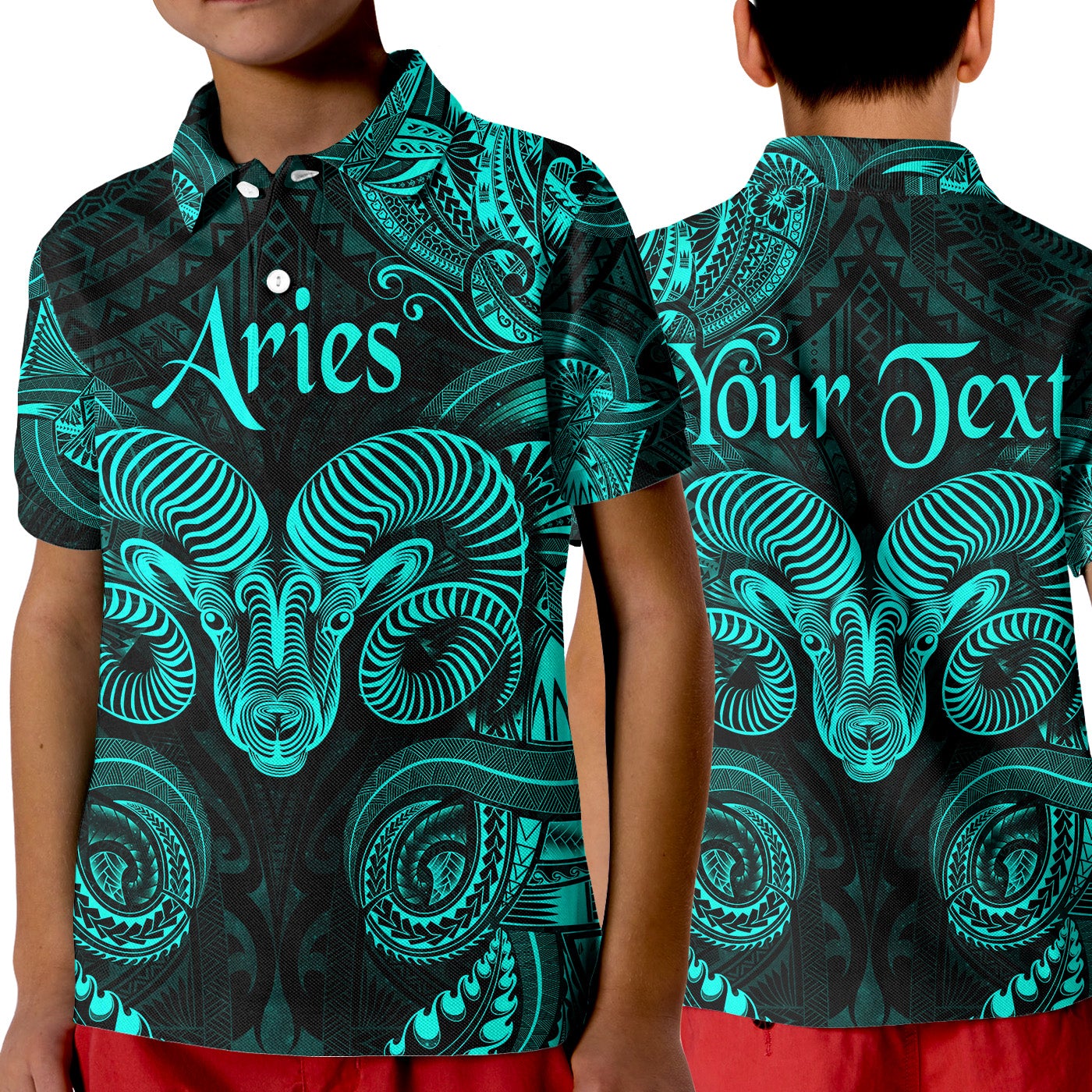 custom-personalised-aries-zodiac-polynesian-polo-shirt-kid-unique-style-turquoise