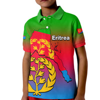 Custom Eritrea Polo Shirt KID Gradient Color Flag With Map LT6 - Wonder Print Shop