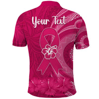 Custom Breast Cancer Awareness Polo Shirt Hibiscus Polynesian No One Fights Alone LT13 - Wonder Print Shop