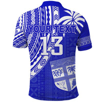 Custom Text and Number Fiji Rugby Sevens Polo Shirt Fijian 7s Tapa Polynesian Blue Ver.02 LT13 - Wonder Print Shop