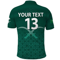 (Custom Text and Number) Saudi Arabia Football Polo Shirt KSA Swords Pattern Saudi Green Champions LT13 - Wonder Print Shop