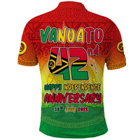 Red/yellow gradient polo shirt back with VANUATU Happy Independence Anniversary text