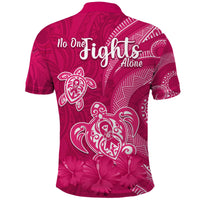 Breast Cancer Awareness Polo Shirt Hibiscus Polynesian No One Fights Alone LT13 - Wonder Print Shop