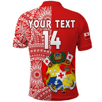 Custom Text And Number Tonga Polo Shirt KID Tongan Coat Of Arms Ngatu Pattern - Wonder Print Shop