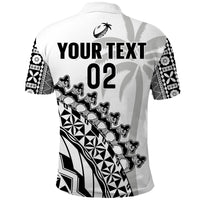 Custom Text And Number Fiji Rugby Polo Shirt Fijian Cibi Dance Tapa Pattern White - Wonder Print Shop