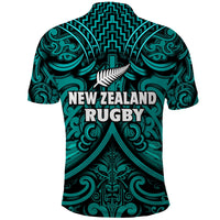 New Zealand Silver Fern Rugby Polo Shirt All Black Turquoise NZ Maori Pattern LT13 - Wonder Print Shop