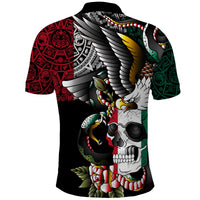 Custom Mexico Polo Shirt Mexican Skull Eagle With Angry Snake - Wonder Print Shop