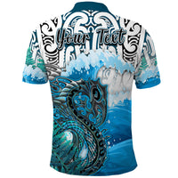 Custom Manaia Maori Polo Shirt Fern Aotearoa Blue Waves LT13 - Wonder Print Shop