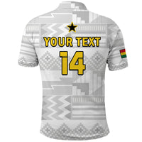 (Custom Text And Number) Ghana Football Polo Shirt Black Stars Kente Football 2022 White - Wonder Print Shop