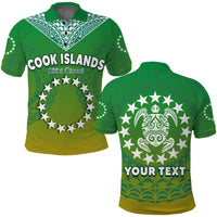 Custom Cook Islands Polo Shirt Circle Pattern Mix Sea Turtle Green Version - Wonder Print Shop