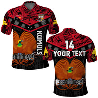 Custom Text And Number Papua New Guinea Rugby Polo Shirt PNG Kumuls Bird Of Paradise Black - Wonder Print Shop