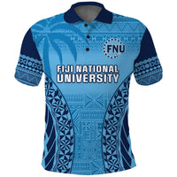 Custom Fiji University Polo Shirt National Fijian Tapa Pattern Blue - Wonder Print Shop