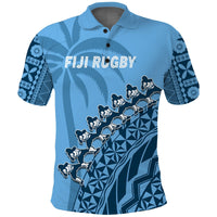 Custom Text And Number Fiji Tapa Rugby Polo Shirt Fijian Cibi Dance Tapa Pattern Blue - Wonder Print Shop