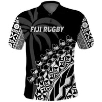 Custom Text And Number Fiji Rugby Polo Shirt Fijian Cibi Dance Tapa Pattern Black - Wonder Print Shop