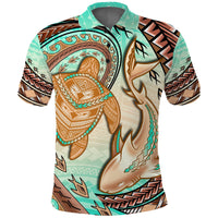 Hawaii Polo Shirt Polynesian Shark And Sea Turtle Dreamy Turquoise Artsy - Wonder Print Shop