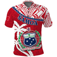 Custom Samoa Polo Shirt Samoan Coat Of Arms With Coconut Red Style - Wonder Print Shop