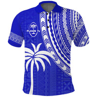 Custom Text and Number Fiji Rugby Sevens Polo Shirt Fijian 7s Tapa Polynesian Blue Ver.02 LT13 - Wonder Print Shop