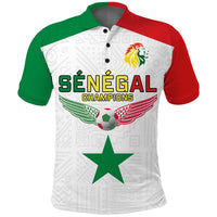 (Custom Text and Number) Senegal Football Polo Shirt Lions of Teranga Champions Soccer Wings Flying LT13 - Wonder Print Shop