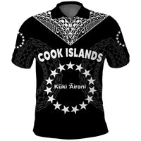 Cook Islands Polo Shirt Circle Pattern Mix Sea Turtle Black Version - Wonder Print Shop