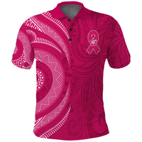 Custom Breast Cancer Awareness Polo Shirt Hibiscus Polynesian No One Fights Alone LT13 - Wonder Print Shop
